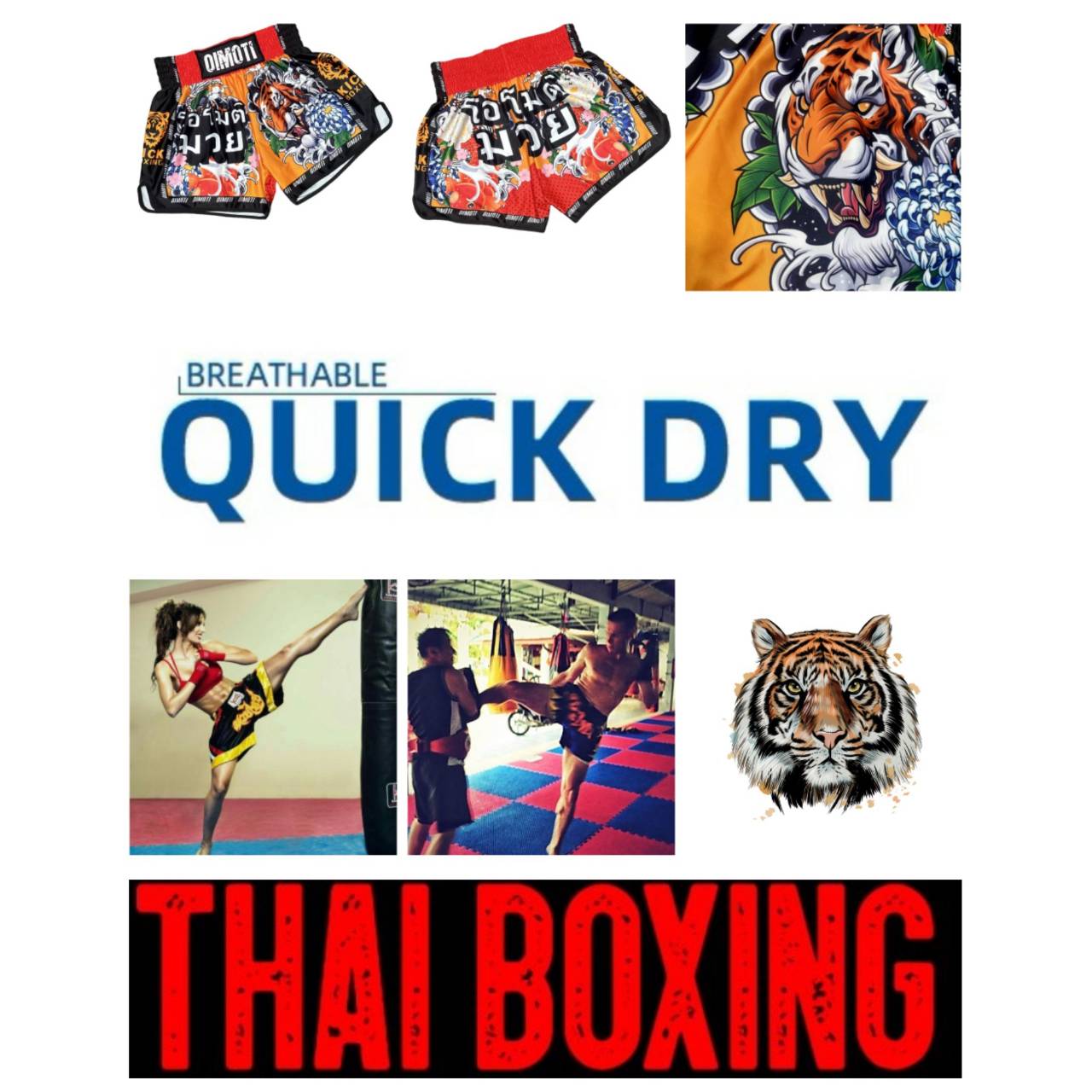 Colore Tigre Muay Thai Kickboxing Pugilato MMA UFC Pantaloncini Casual Palestra Sport Unisex Uomo Donna Allenamento Asciugatura Rapida Stampa Elastico
