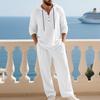 Men's Light Grey Linen Blend Hooded 2 Piece Summer Casual Set