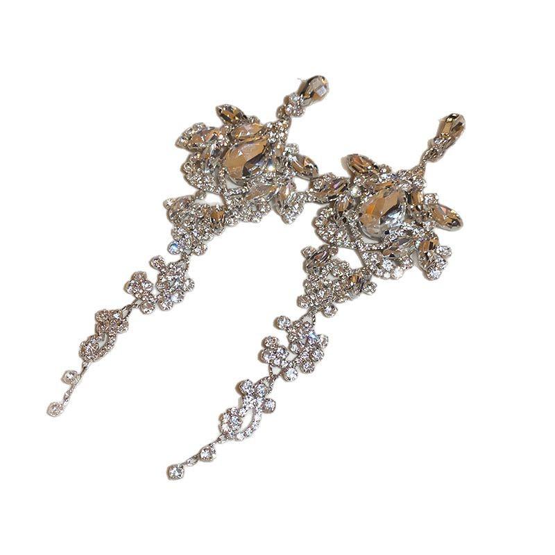 Silbernadel Strassblumen-Quastenohrringe - Eleganter und einzigartiger Modeschmuck für Damen