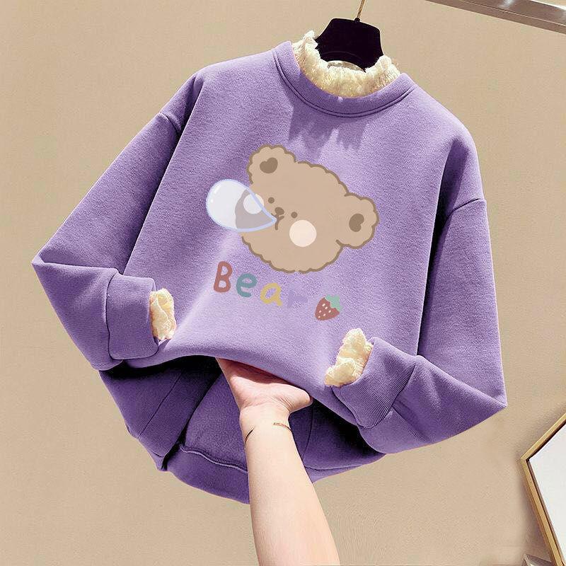 Fleece Padded Girl's Sweater Korean Style Long-sleeved Children's Top Autumn and Winter Clothes