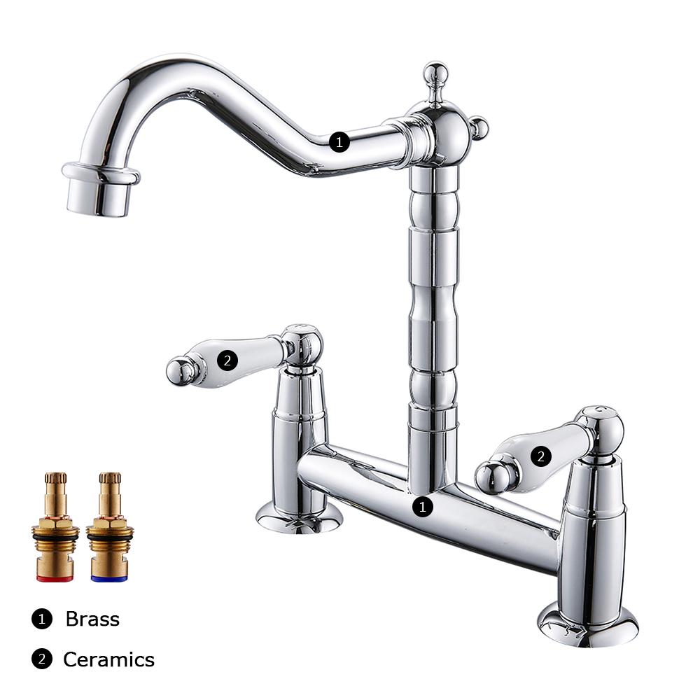 Kitchen Ceramic Handle Faucet European Style Full Brass Retro Double Hole Two Handle Bathroom Basin Faucet Kitchen Sink Faucet