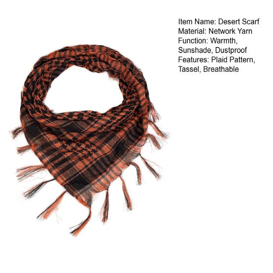 Mesh Yarn Desert Scarf with Tassels Soft Breathable Lightweight Outdoor Neck Piece Unisex Fashion Accessory