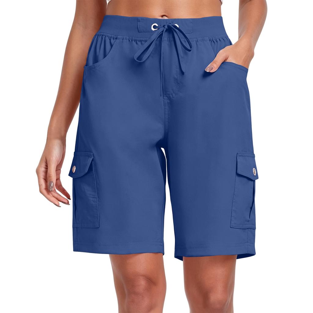 Women’s Lightweight Utility Shorts Multi Pocket Quick Dry Outdoor Sports Cargo Shorts with Adjustable Drawstring Waist