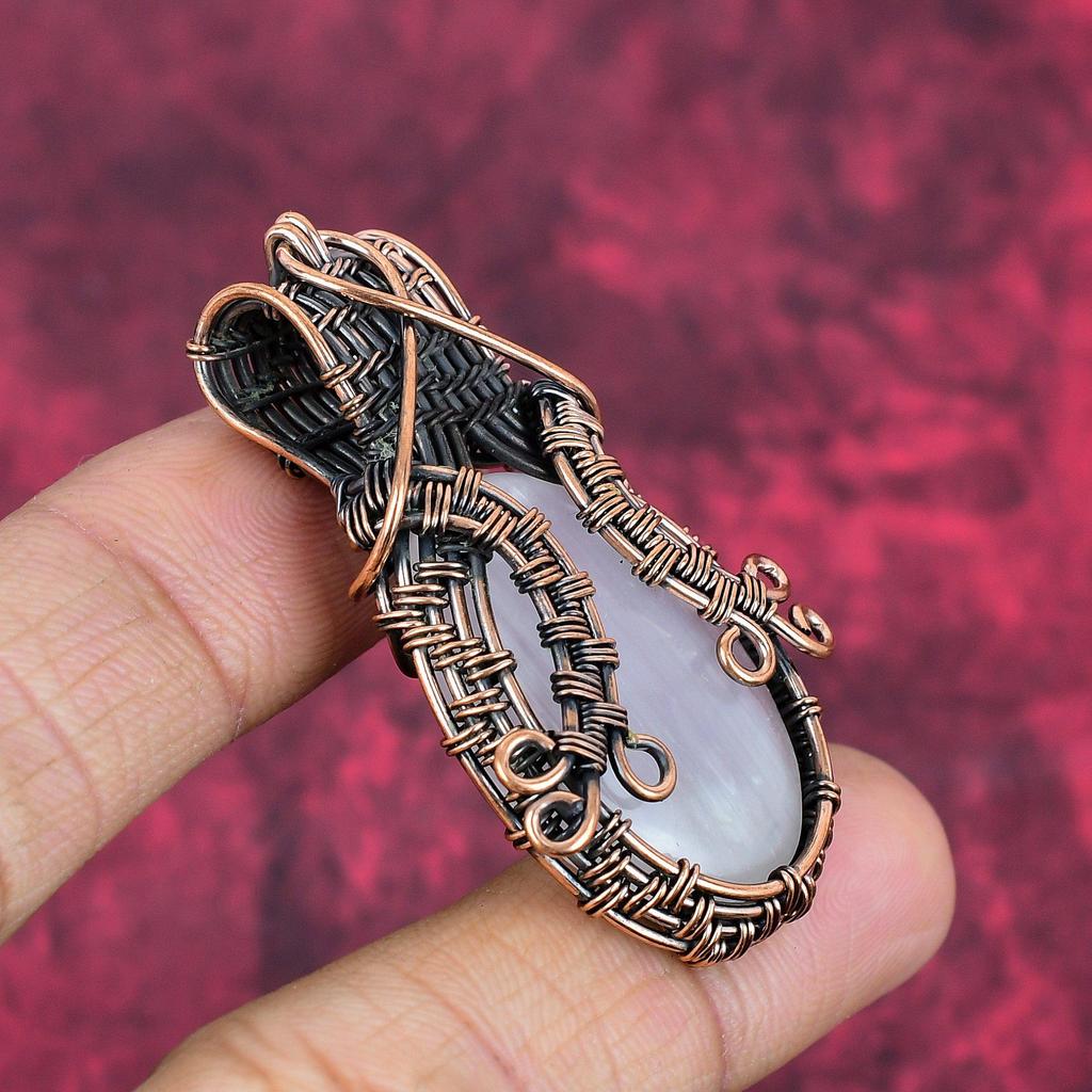 Selenite Pendant Copper Wire Wrapped Handmade Pendant Natural Gemstone Pendant Unique Copper Design Jewelry Gifts for Him Birthstone Pendant