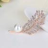 Women Elegant Rhinestone Leaf Pattern Faux Pearl Decor Brooch Pin Jewelry Xmas Gift