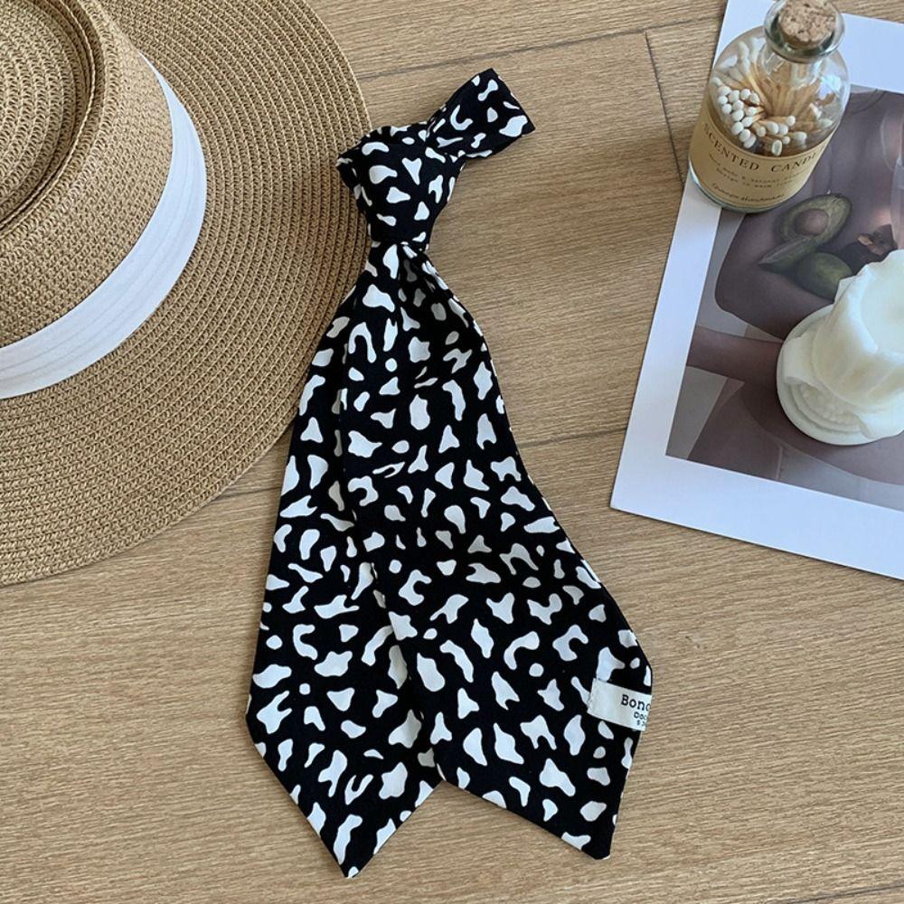 Ribbon Floral Scarf Leopard Print Shirt Tie Retro Long Scarves  Party