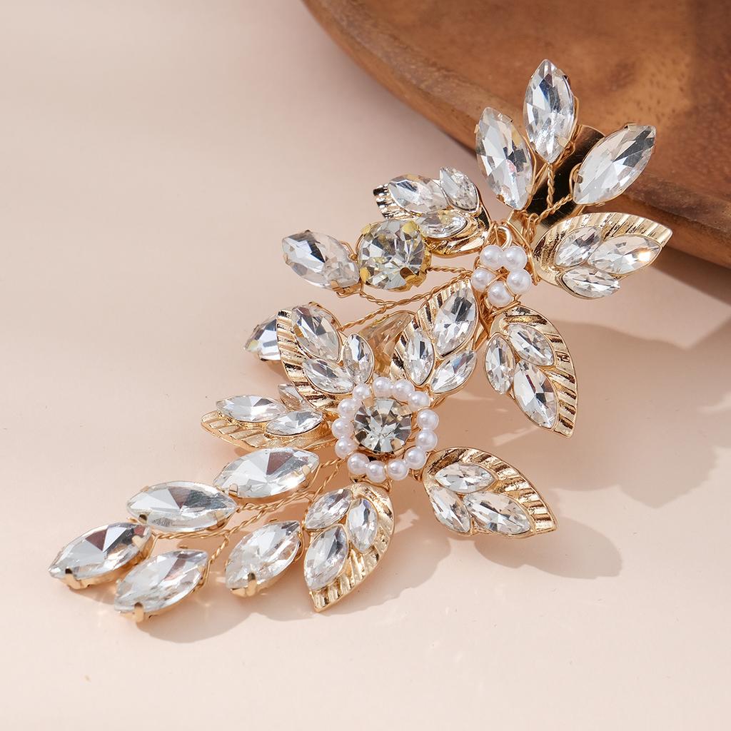 New Handmade Bridal Hair Clip with High-end Feel and Versatile Hair Trimming Edge Clip Alloy Rhinestone Pearl Duckbill Clip