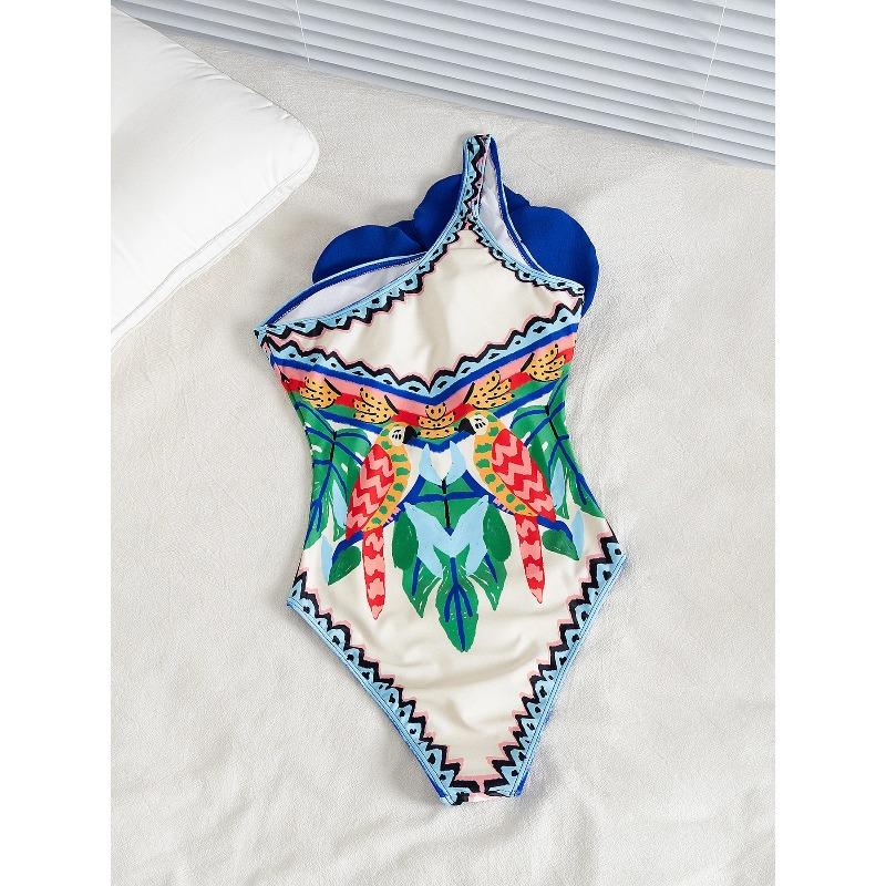Moda Fiore sulla Spalla Costume da Bagno Intero Sexy Monospalla da Donna Body Stampato Costumi da Bagno Abbigliamento da Spiaggia per Vacanze Femminile