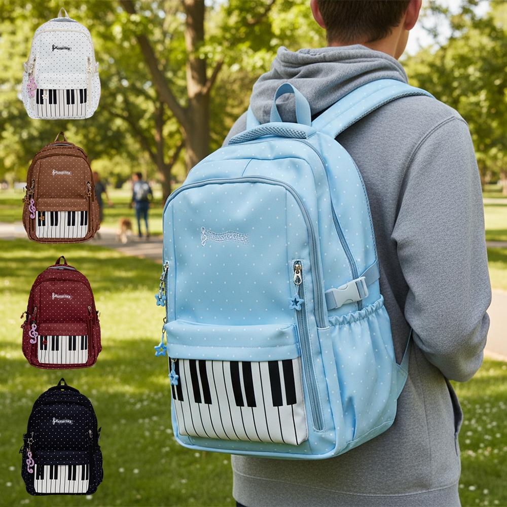 Polka Dot Piano Women's Backpack Lightweight Casual Simple Design School Bag Travel Bag with Zipper for College Students Teens