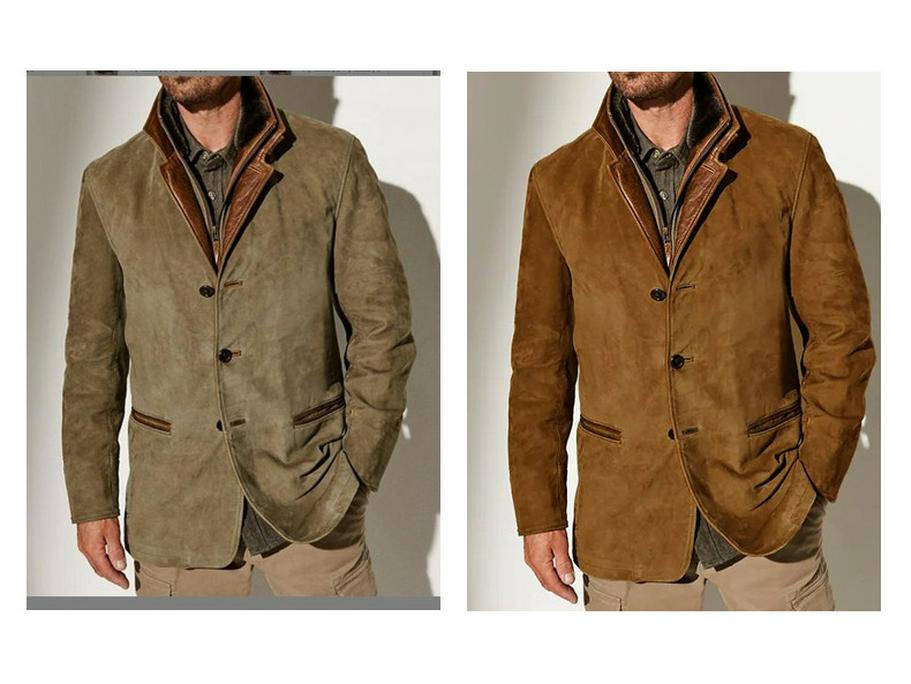 Spring/Autumn Men's Retro Patchwork Jacket - European/American Style Casual Lapel Coat