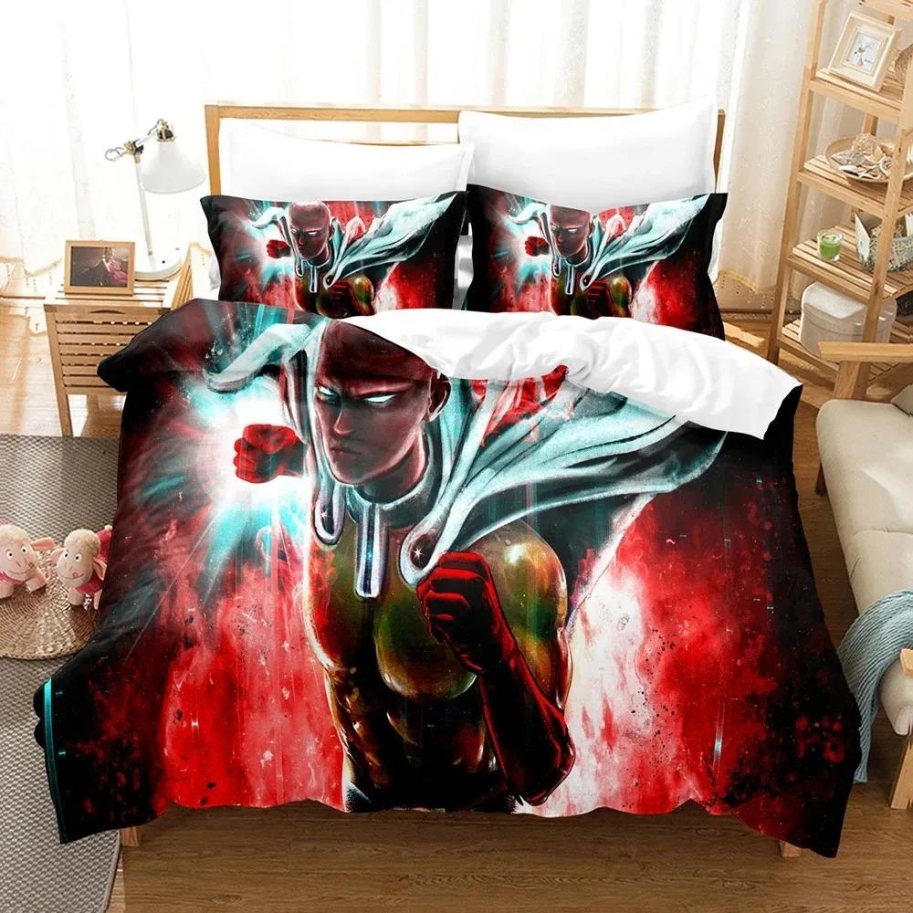 3D Print Anime One Punch Man Bedding Set Double Twin King Duvet Cover Comforter Pillowcase Boys Girls Adults Bedroom