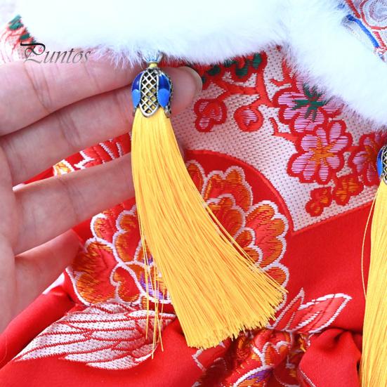 Pet Clothes Tang Suit Tassel Design Vibrant Color Button Closure Exquisite Pattern Friendly To Skin Puppy Costume Keep Warm Cloth Thickened