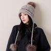 Winter new thickened warm and cold-proof rabbit hair wool hat women's hairball ear protection small face versatile knitted hat