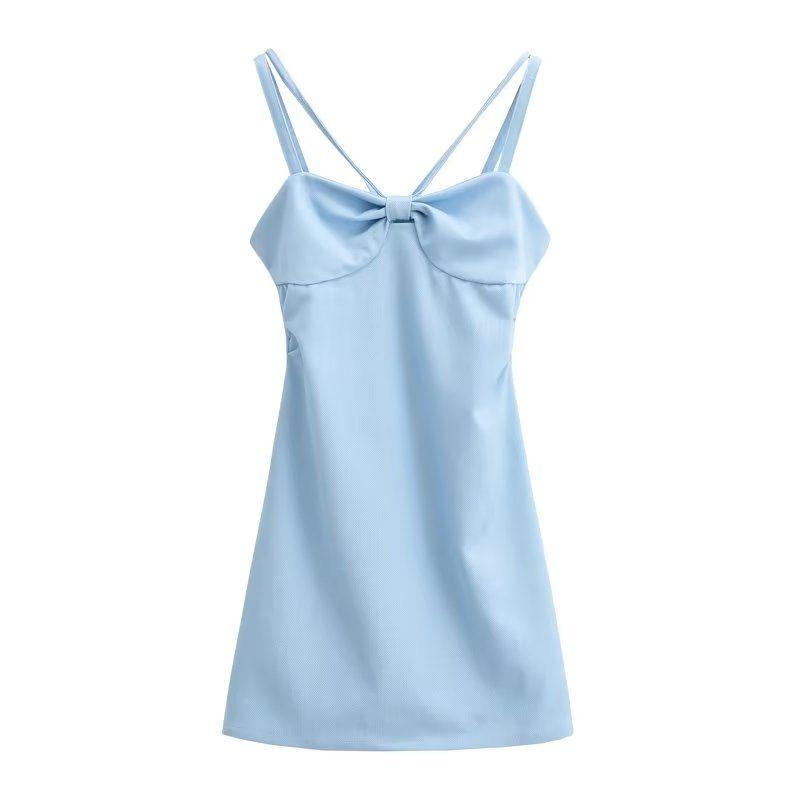 Women's Slim Fit Denim Sling Dress Bow