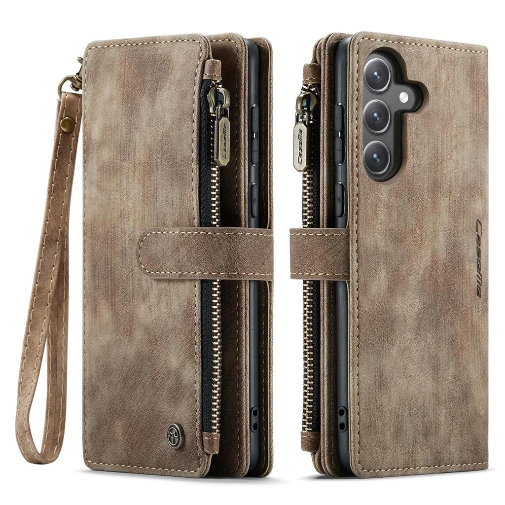 For Samsung Galaxy S24 FE Case, Wallet Case for Women Men, Durable PU Leather Magnetic Flip Strap Wristlet Zipper Card Holder