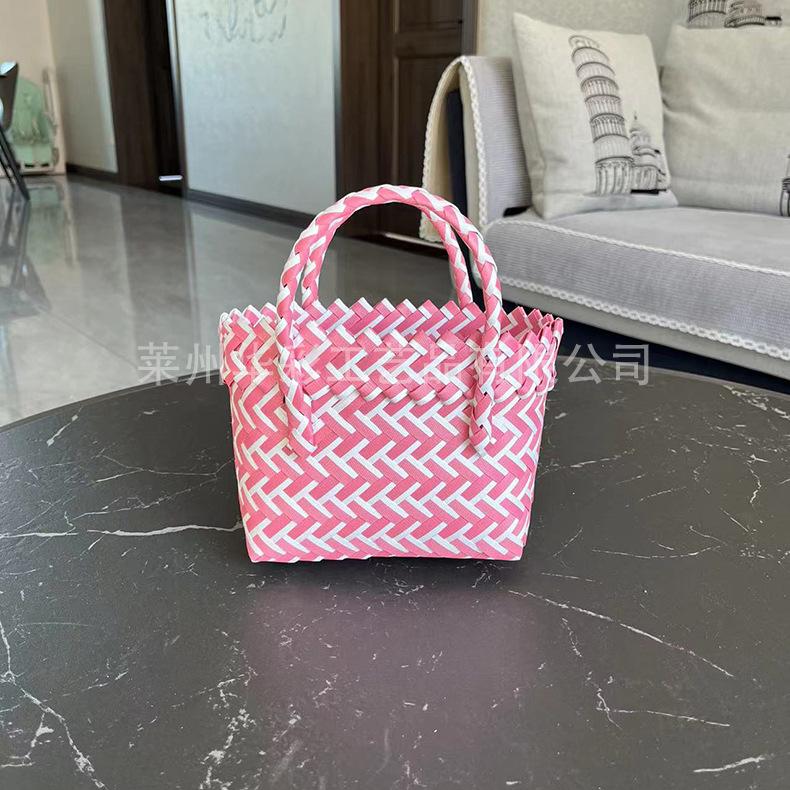 Woven Bag Gift Photo Decoration Handbag Plastic Woven Color Matching Women's Bag Hand Bag