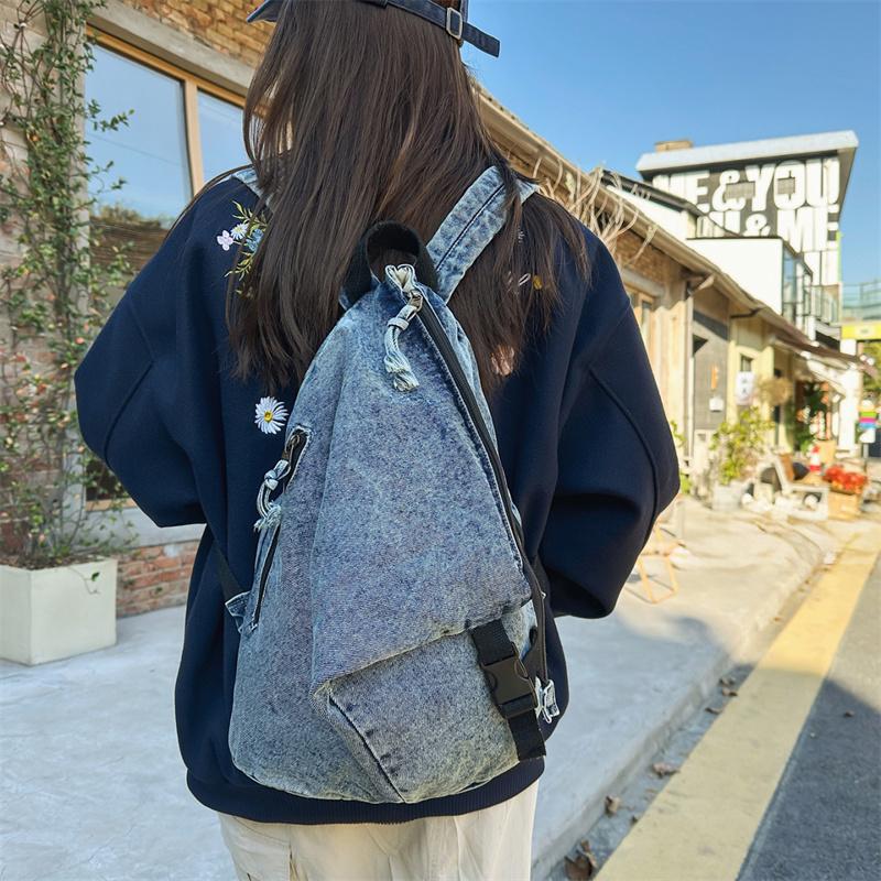 Large Capacity Retro Denim Backpack Women's Lightweight Backpack