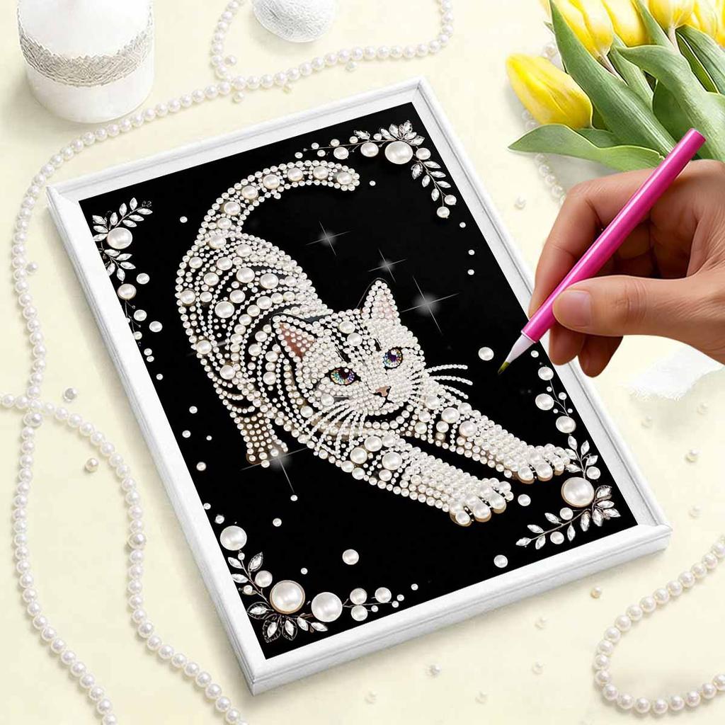 Pearl Painting Kit White Cat Theme Frameless Handicraft DIY Bedroom Decoration Living Room Wall Art Room Decoration Art Craft Decoration