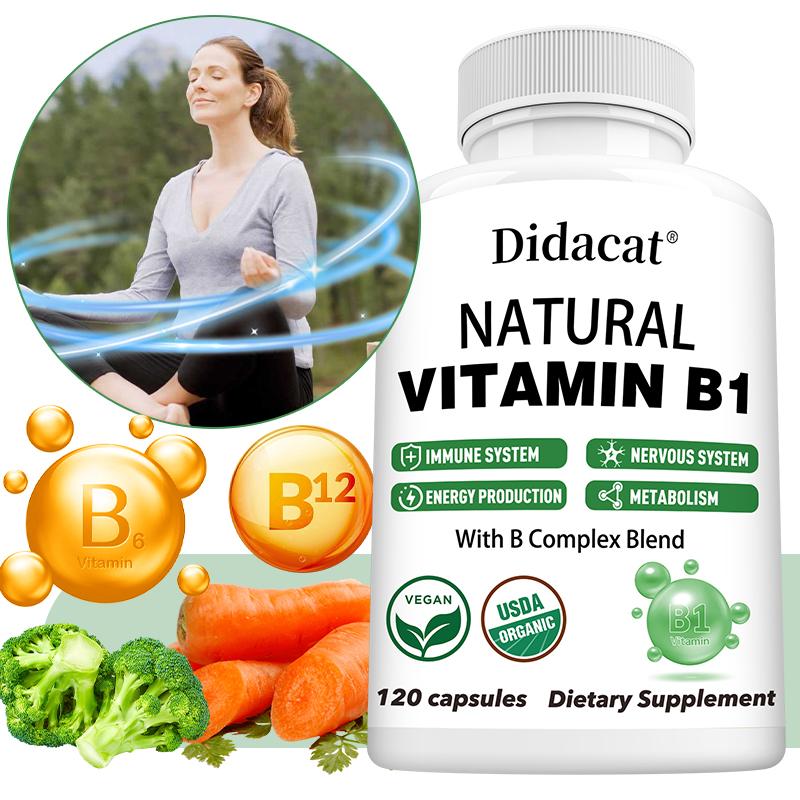Didacat Vitamin B1 Supplement, with B Complex Blend, Allithiamine 50mg, Vegan, Organic, 120 Caps