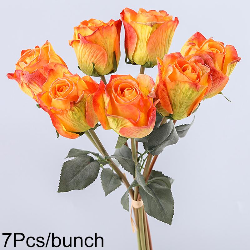 Lot de 7 branches de roses artificielles séchées, élégantes, bord brûlé, 64 cm, pour bouquets de mariage, décoration de bureau réaliste