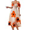 Damen Sommer Blumenmuster Off-Shoulder Bohemian Kleid