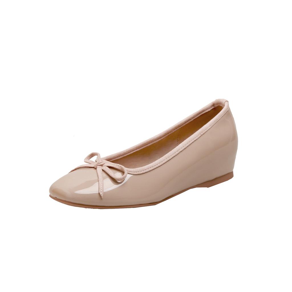 Cowhide Version 4.5cm Inner Height Increase~ 2025 Autumn Super Soft Square Head Bow Commuter Ballet Shoes Women's Single Shoes