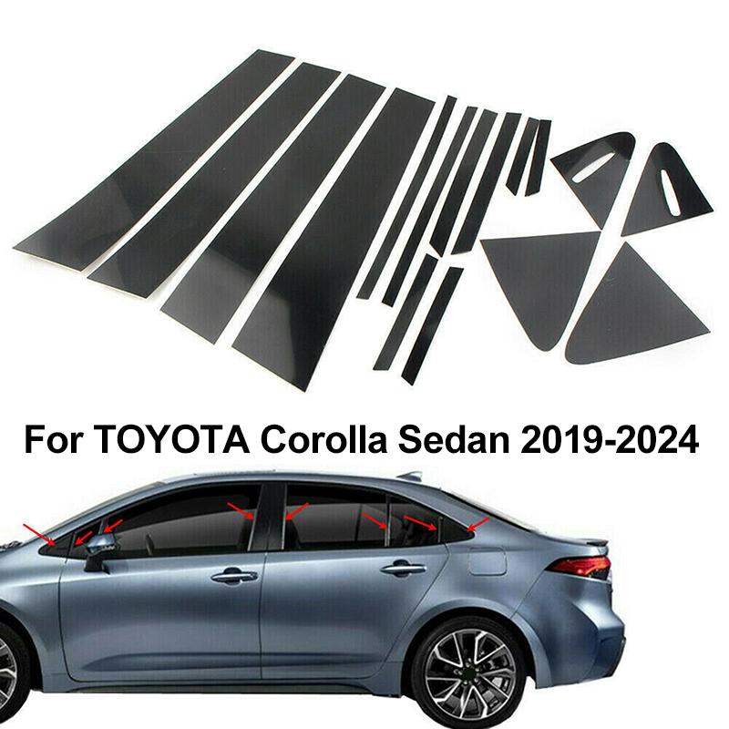 16 ks Leštěné sloupky dveří auta Kryt lišty oken Stylingová samolepka pro Toyota Corolla 2019-2024 Příslušenství Auto Vnější díly