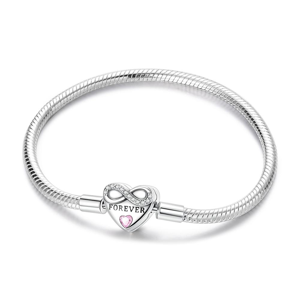 925 Silver Heart Charm Bracelet with Snake Chain for Women DIY Bead Jewelry