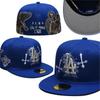 LA Dodgers Baseballkappe mit geschlossenem Rücken, bestickt, breiter Schirm, runde Krone, Fitted Hat