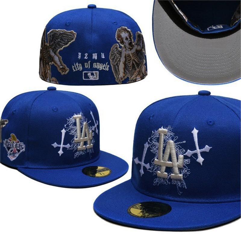 LA Dodgers Baseballkappe mit geschlossenem Rücken, bestickt, breiter Schirm, runde Krone, Fitted Hat