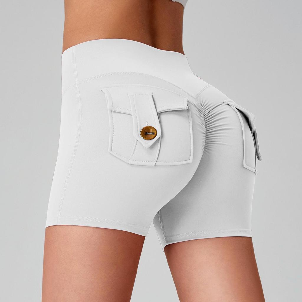 Pantaloncini da Yoga da Donna Asciugatura Rapida Peach Butt con Tasche Cargo