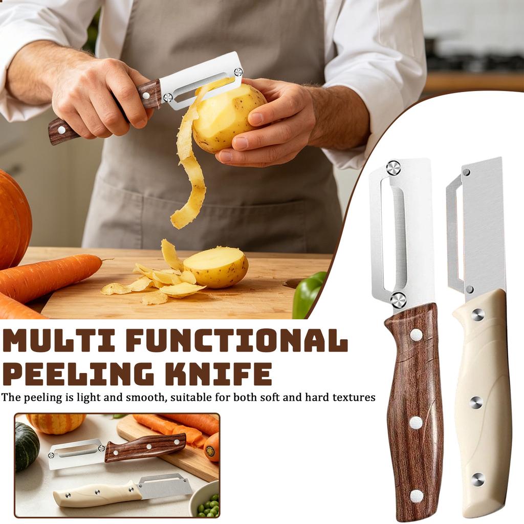 Multi Function Vegetable Peeler Stainless Steel Blade Kitchen Peeler with Ergonomic Wooden Handle for Efficient Peeling and Cutting Tasks