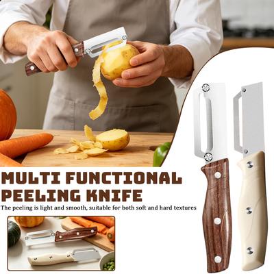 Multi Function Vegetable Peeler Stainless Steel Blade Kitchen Peeler with Ergonomic Wooden Handle for Efficient Peeling and Cutting Tasks