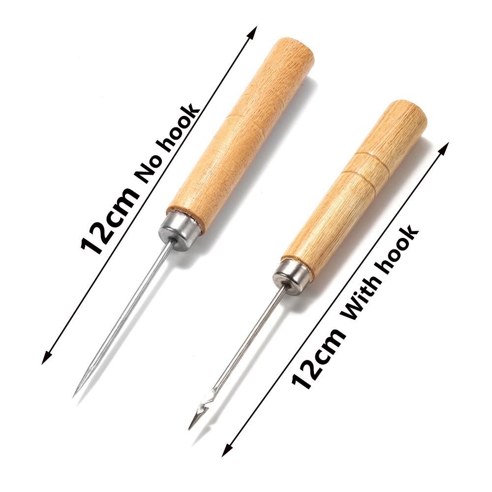 2pcs Wooden Handle Sewing Awl Hand Stitching For DIY Leather Bracelet Jewelry Making Repair Tool Punch Sewing Needle Hook Tool