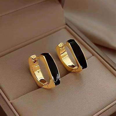 Japanese and Korean Red Drop Glaze Geometric Ear Buckle Women's Simple Temperament Square Earrings Niche Internet Celebrity Earrings
