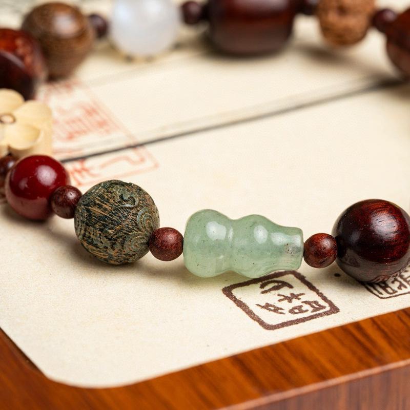 Multicolored Chalcedony Gourd Bracelet with Eighteen Handmade Prayer Beads and Five Sutras
