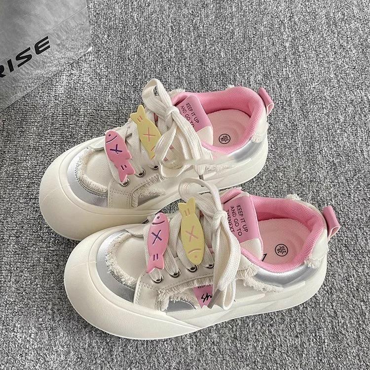 

Fashion Korean-style 2025 Spring Women s Dopamine Bow Platform Sneakers - Chunky White Bread Shoes Cute & Versatile Thick-Sole Summer 40