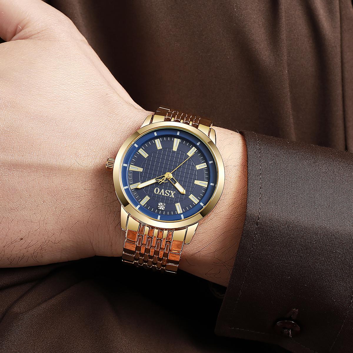 

Business style men s new round large dial steel strap quartz watch, high-end atmosphere birthday gift. золотой