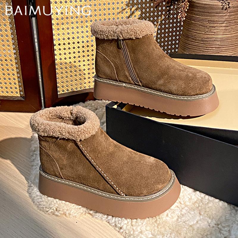 Fur Platform Women Ankle Boots Suede Flats Fashion Warm Shoes Woman 2025 Trend New Winter Causal Walking Warm Women’s Snow Botas