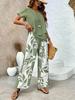 2026 Women's Printed Top and Wide-Leg Pants Set, European & American Style for Cross-Border E-commerce.