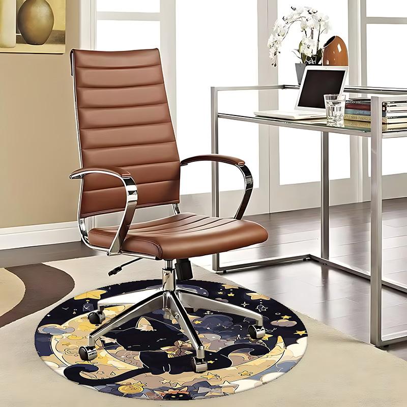 1pc Anime Design Black Cat Moon Starry Sky Round Carpet Office Chair Mat, Non Slip Rug for Home Decor, Living Room, Bedroom, Game Room, Festival Gift