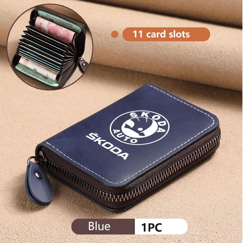For Skoda Car Leather Wallet Motor ID Credit Card Ticket Storage Bag Octavia Superb RAPID FABIA KAMIQ KAROQ KODIAQ YETI kybf34