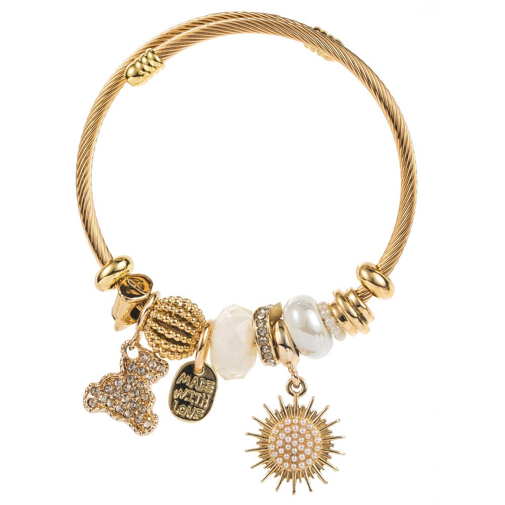 

Бисерный браслет Модный Медведь Солнце Инкрустированный бриллиантами Подвеска Регулируемый браслет белый