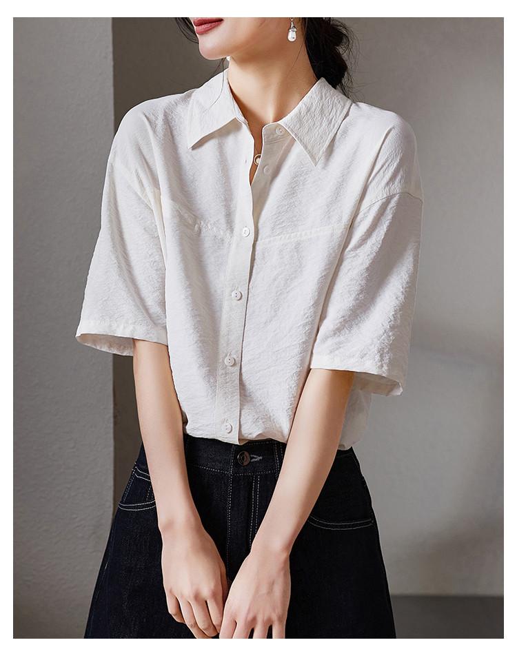 Wrinkled Mulberry Silk Short Sleeved Shirt for Women In Summer 2026, Fashionable, Loose, Versatile, Casual, Solid Color Shirt