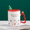 Festive Christmas Mug with Lid & Spoon Holiday Coffee Cup Cute Winter Snowman Tree Design Gift for Couples & Students