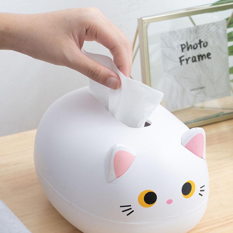 Kitten Tissue Box with 2 Toothpick Holders, 3 In 1 Cartoon Cat Tissue Box, Tissue Storage Box for Kitchen and Living Room