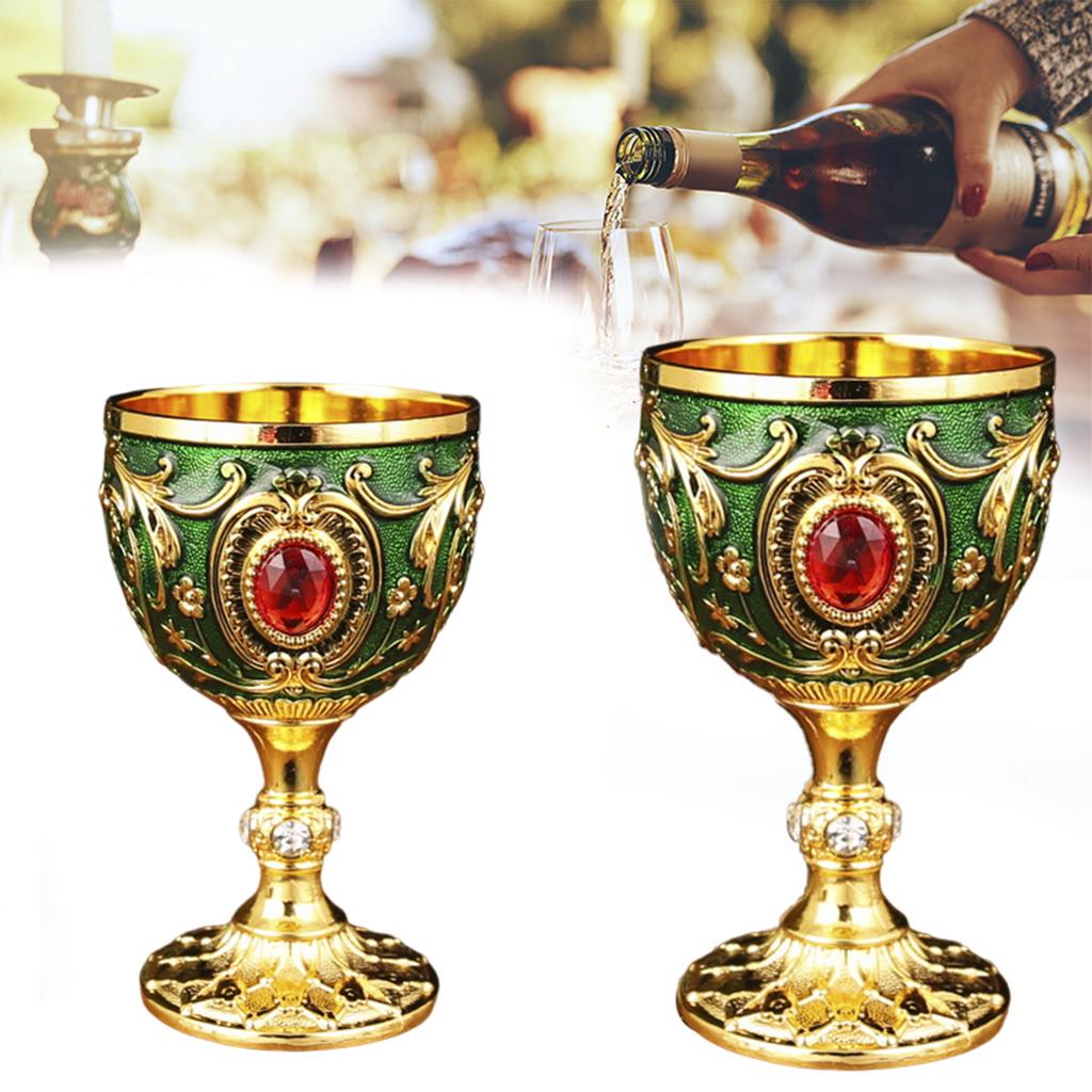 30ML Royal Vintage Alloy Wine Goblet Chalice Metal Embossed Durable Cup Elegant European Style for Party Home Decor Gift