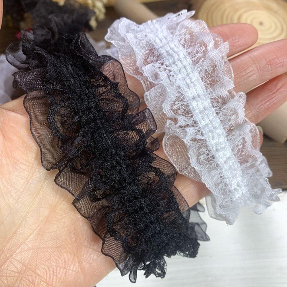 4cm Wide Pleated Lace Trim Double Layers Sewing Lace Trim Fluffy Ruffle Mesh Lace  For Wedding