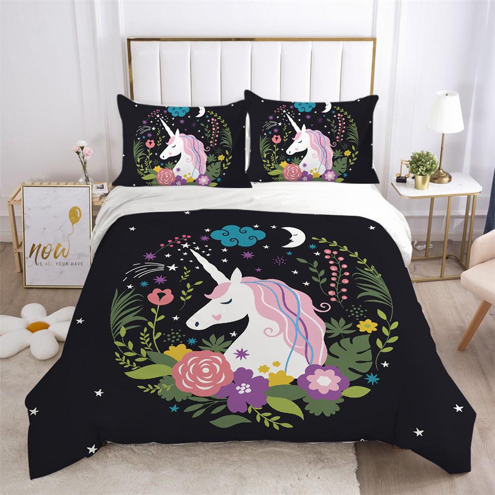 Unicorn Printed Bedding Set King Size Teen Bed Clothes Soft Highend Polyester Fashion Home Bedding Set