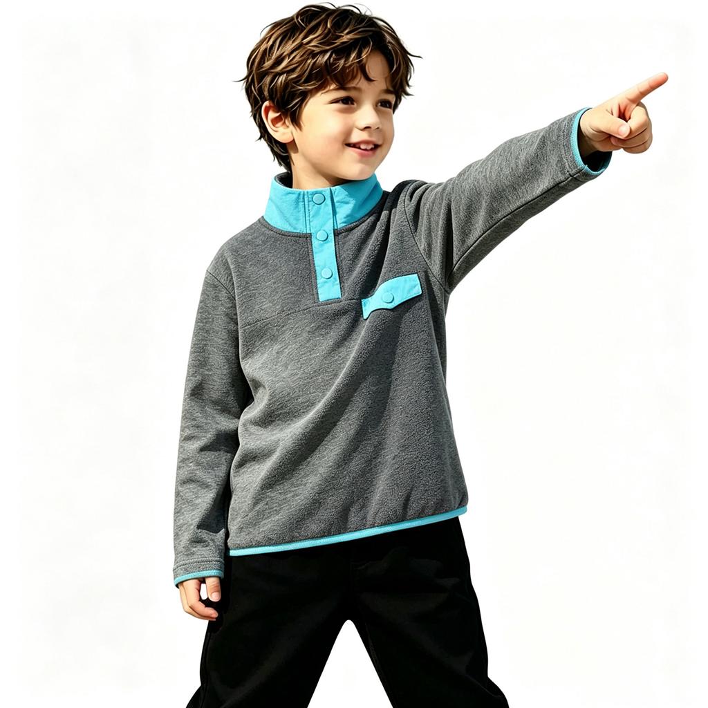 Kids Color Block Pullover Sweatshirt with Zipper and Mid High Collar, Loose Fit Casual Top